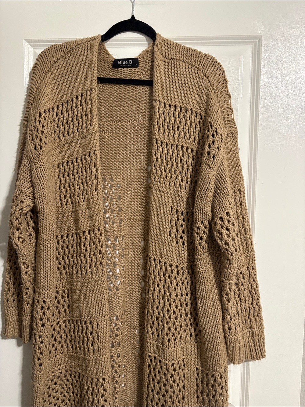 Blue B Open-Weave Long Cardigan - Camel